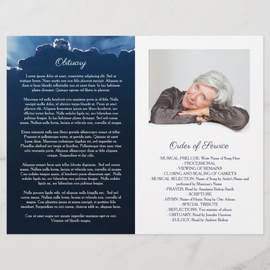 Beams of Light Oval Foto Blue Funerary Program (Rückseite)