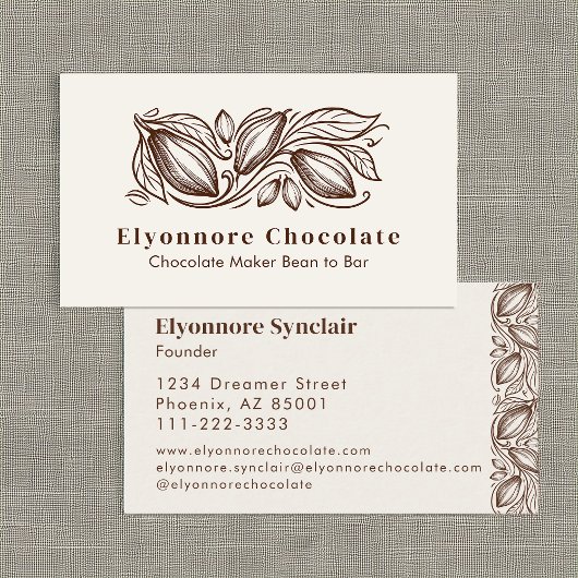 Bean to Bar Chocolate Maker Elegant Cocoa Design Visitenkarte
