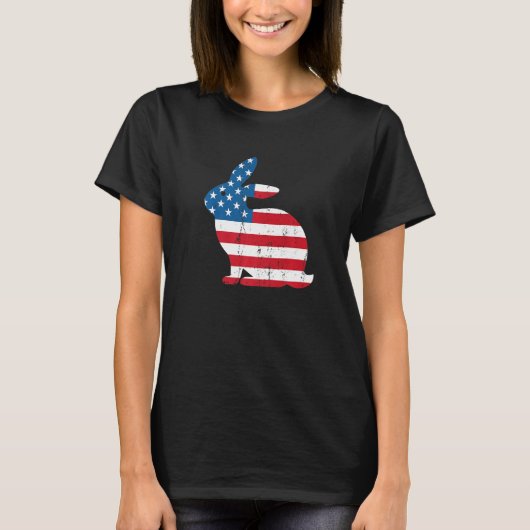 Beängstigend amerikanische Flagge Patriotic Bunny T-Shirt (Vorderseite)