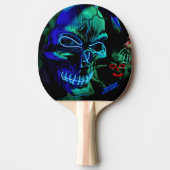 Beängstigend Badass Neon Blue Aquamarin Skull Name Tischtennis Schläger (Vorderseite)