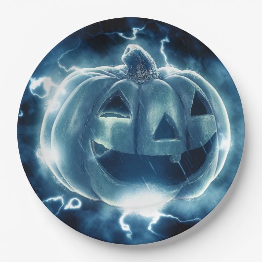 Beängstigend Black and Blue Pumpkin Halloween P Pappteller (Vorderseite)
