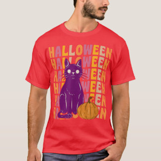 Beängstigend Black Cat Pumpkin 70er 80er Retro Vin T-Shirt