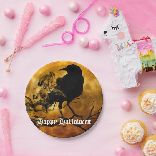 Beängstigend Black Raven Full Moon Halloween-Party Pappteller (Party)