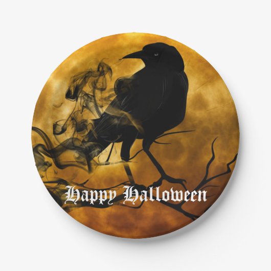 Beängstigend Black Raven Full Moon Halloween-Party Pappteller (Vorderseite)