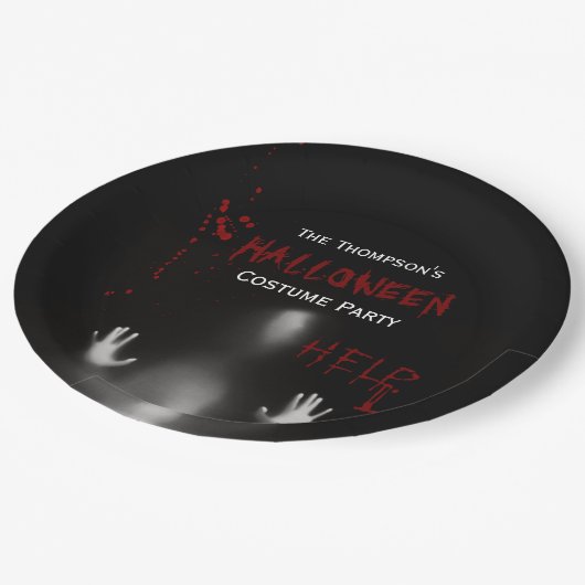 Beängstigend Bloody Halloween Costume Party Black Pappteller (Schrägansicht)