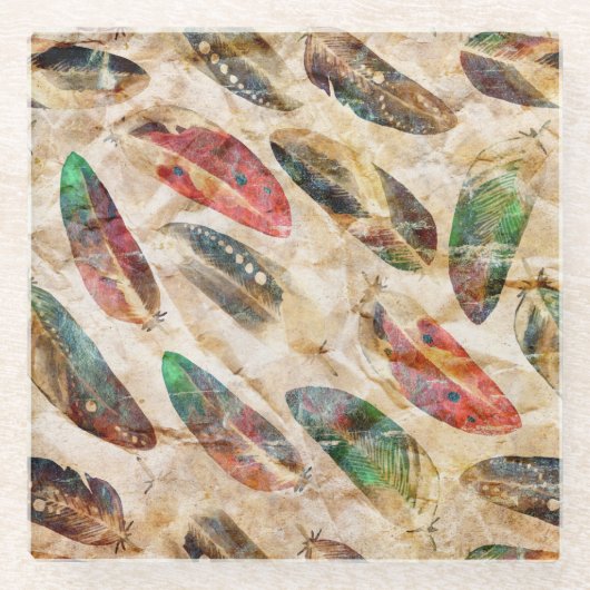 Beängstigend Boho Feathers Pattern Glasuntersetzer (Vorderseite)