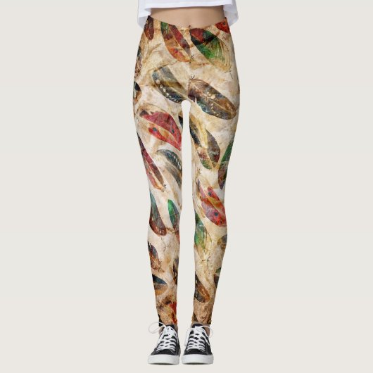 Beängstigend Boho Feathers Pattern Leggings (Vorderseite)