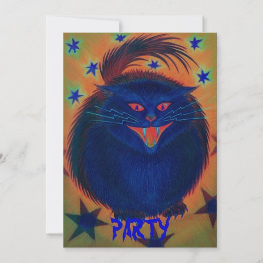 Beängstigend Cat Blue Einladung "Party" (Vorderseite)