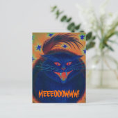 Beängstigend Cat Blue 'MEEEOOOOWWW' Postkarte (Stehend Vorderseite)