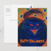 Beängstigend Cat Blue Postkarte "Happy Halloween" (Vorne/Hinten)