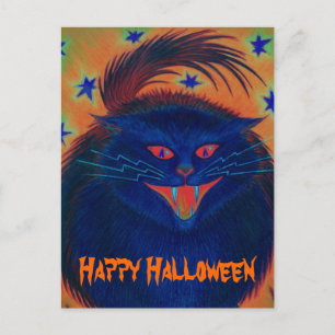 Beängstigend Cat Blue Postkarte "Happy Halloween"