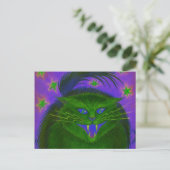 Beängstigend Cat Green Postcard horizontal Postkarte (Stehend Vorderseite)