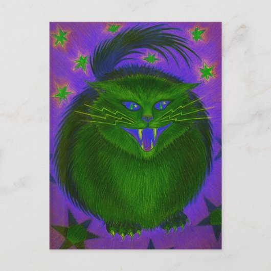 Beängstigend Cat Green Postkarte (Vorderseite)
