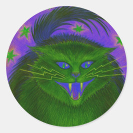 Beängstigend Cat Green Rundkleber Runder Aufkleber