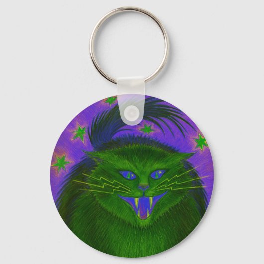 Beängstigend Cat Green Schlüsselanhänger (Vorderseite)