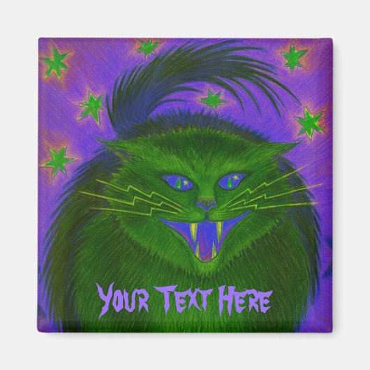 Beängstigend Cat Green "Your Text" Kühlschrankmagn Magnet (Vorne)