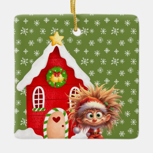 Beängstigend Elf Candy Gingerbread House Keramikornament (Vorderseite)