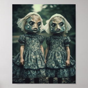 Beängstigend Fisch Twins Horror Poster