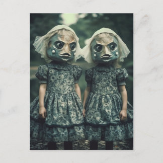 Beängstigend Fisch Twins Horror Postkarte