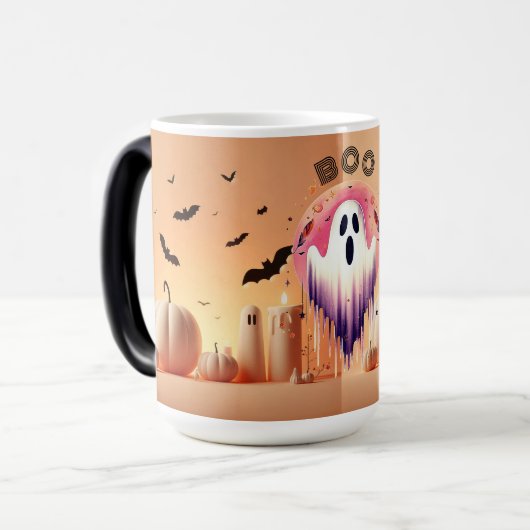 Beängstigend Friendly Funky BOO Orange Pumpkins Bl Verwandlungstasse (Vorderseite Links)