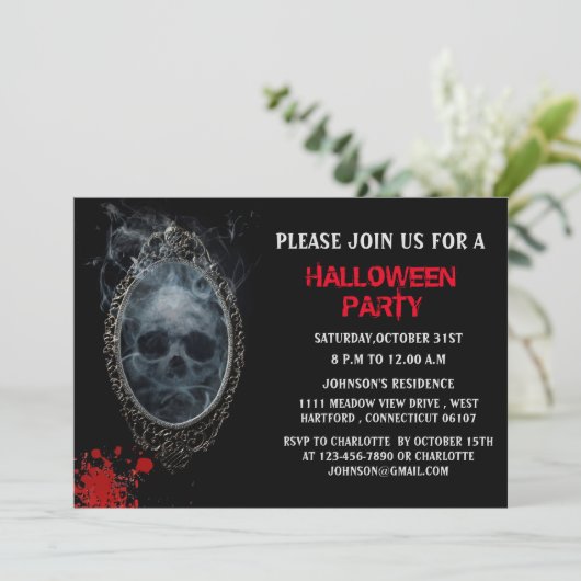 Beängstigend Ghost Mirror-Halloween-Party Einladung (Stehend Vorderseite)