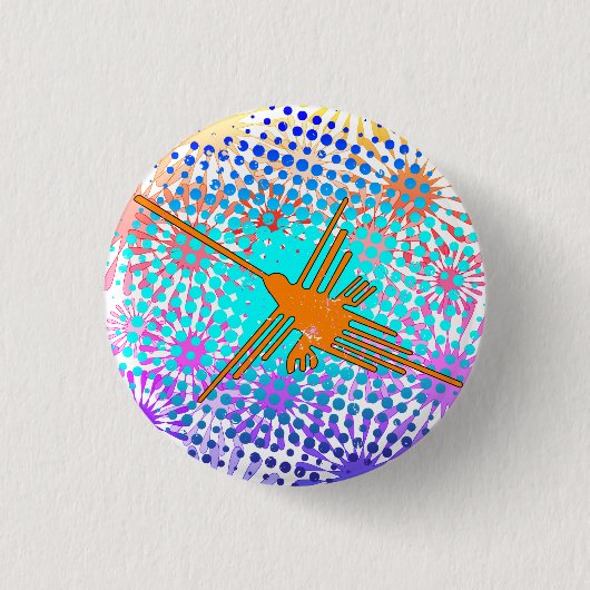 Beängstigend Golden Nazca Lines Hummingbird Button (Vorderseite)
