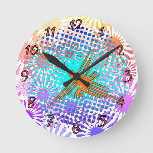 Beängstigend Golden Nazca Lines Hummingbird Runde Wanduhr (Vorderseite)