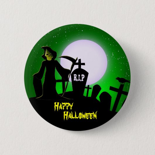 Beängstigend Grim Sensenmann Halloween Button (Vorderseite)
