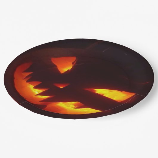Beängstigend Halloween Pumpkin Pappteller (Schrägansicht)