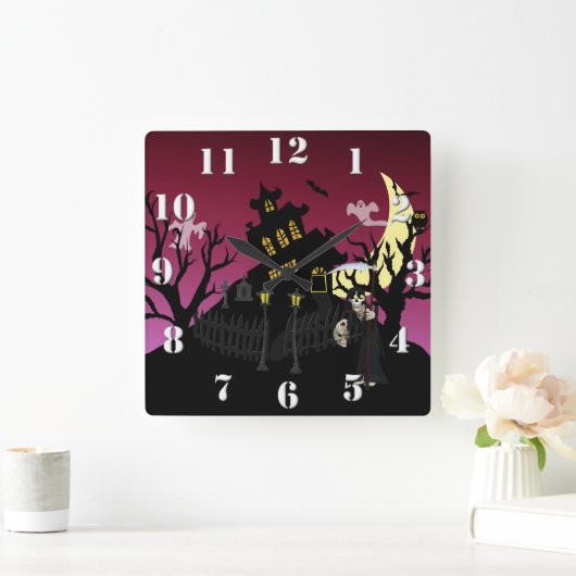 Beängstigend Halloween Quadratische Wanduhr (Zuhause)