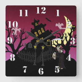 Beängstigend Halloween Quadratische Wanduhr