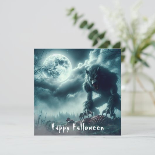 Beängstigend Happy Halloween Werewolf Karte (Stehend Vorderseite)
