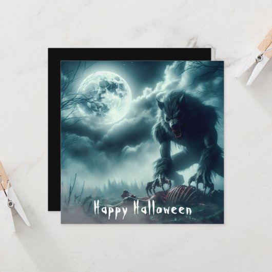Beängstigend Happy Halloween Werewolf Karte (Vorderseite/Rückseite Beispiel)