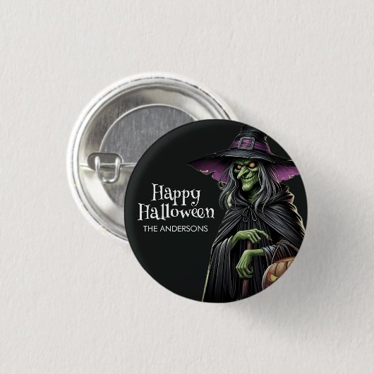 Beängstigend-Hexe-Themed Halloween Button (Vorne & Hinten)