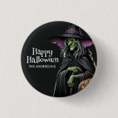 Beängstigend-Hexe-Themed Halloween Button (Vorderseite)