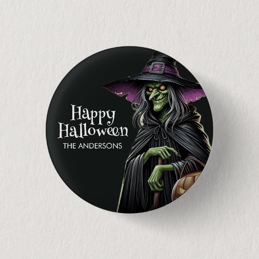 Beängstigend-Hexe-Themed Halloween Button (Vorderseite)