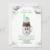 Beängstigend One Green Ghost Milkshake 1. Geburtst Einladung (Vorderseite)
