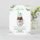 Beängstigend One Green Ghost Milkshake 1. Geburtst Einladung (Stehend Vorderseite)