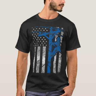 Beängstigend Patriotic Thin Blue Line Lineman Amer T-Shirt