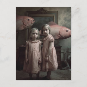 Beängstigend Pink Fish Twins Horror Postkarte
