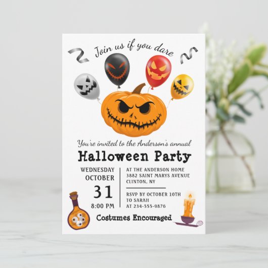Beängstigend Pumpkin Balloon Monster Halloween-Par Einladung (Stehend Vorderseite)