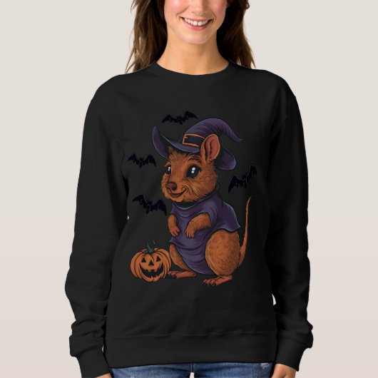 Beängstigend Pumpkin Bat Funny Witch Hat Quokka Ha Sweatshirt (Vorderseite)
