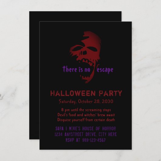 Beängstigend Red Goth Skull Halloween-Party Einlad Einladung (Vorne/Hinten)