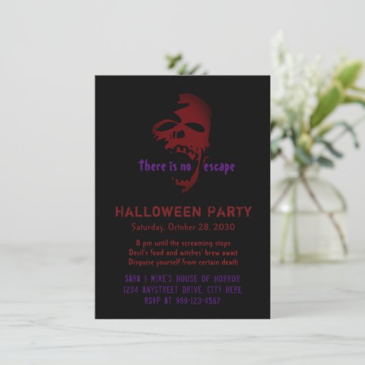 Beängstigend Red Goth Skull Halloween-Party Einlad Einladung (Stehend Vorderseite)