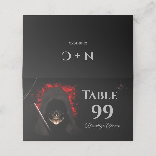 Beängstigend Rot dunkelmoodisch, gotischer Schädel Platzkarte (Außenseite Aufgefaltet)