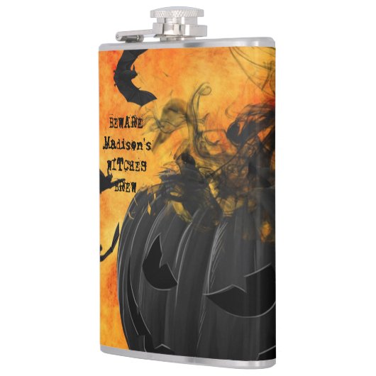 Beängstigend Schwarze Fledermäuse Kürbislaterne He Flachmann (Links)