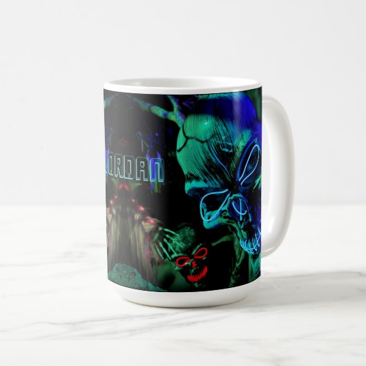 Beängstigend Skull Neon Aquamarin Blue Name Day To Kaffeetasse (VorderseiteRechts)