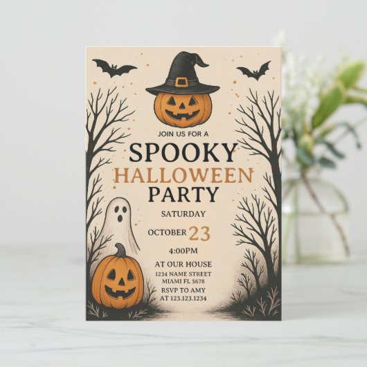 Beängstigend Spaß Spooky Halloween-Party Einladung (Stehend Vorderseite)