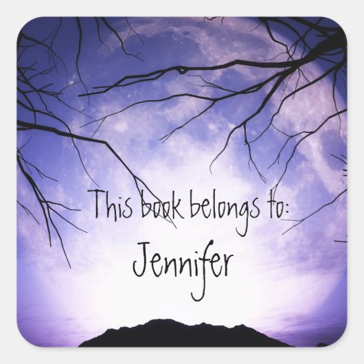 Beängstigend Spook Moon Forest Trees Night Sky Buc Quadratischer Aufkleber (Vorderseite)