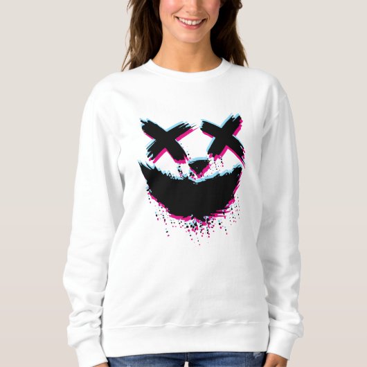 Beängstigend Stroke Smile Face Glitch Happy Hallow Sweatshirt (Vorderseite)